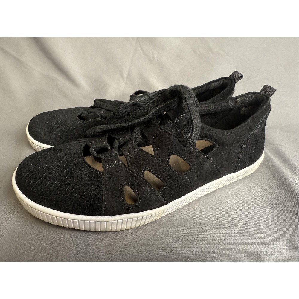 Earth Shoes Womens Size 7.5 Black Lace Up‎ Suede Cutout Comfort Casual Sneakers